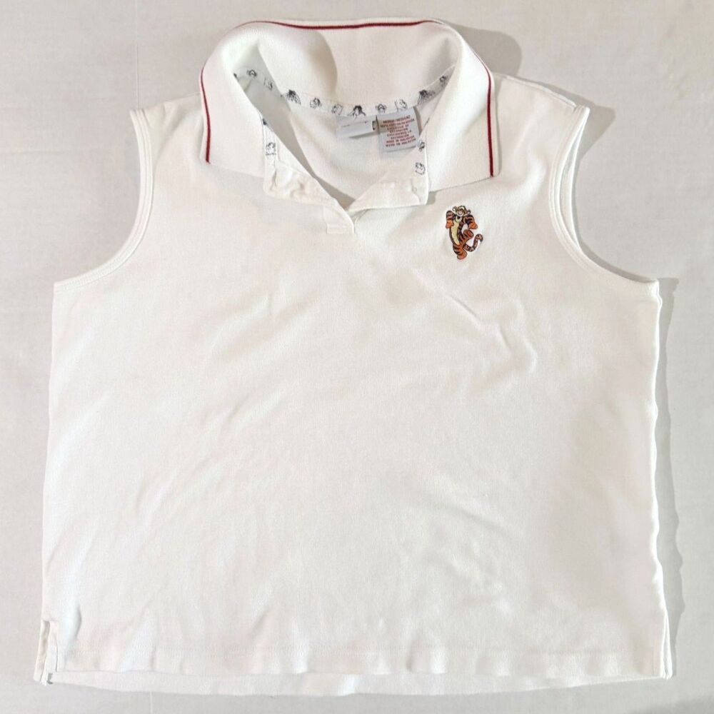 90s Disney Tigger White Collared Sleeveless Golf Polo Women's M, Winnie the Pooh
